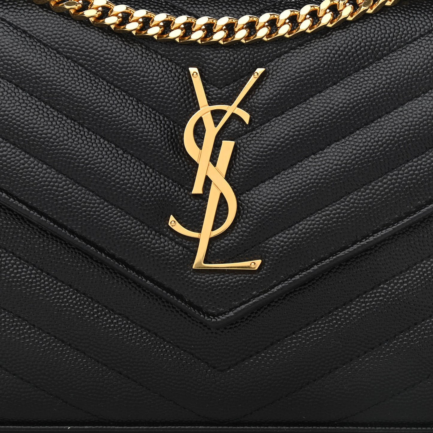 Grain De Poudre Matelasse Chevron Monogram Chain Wallet Black