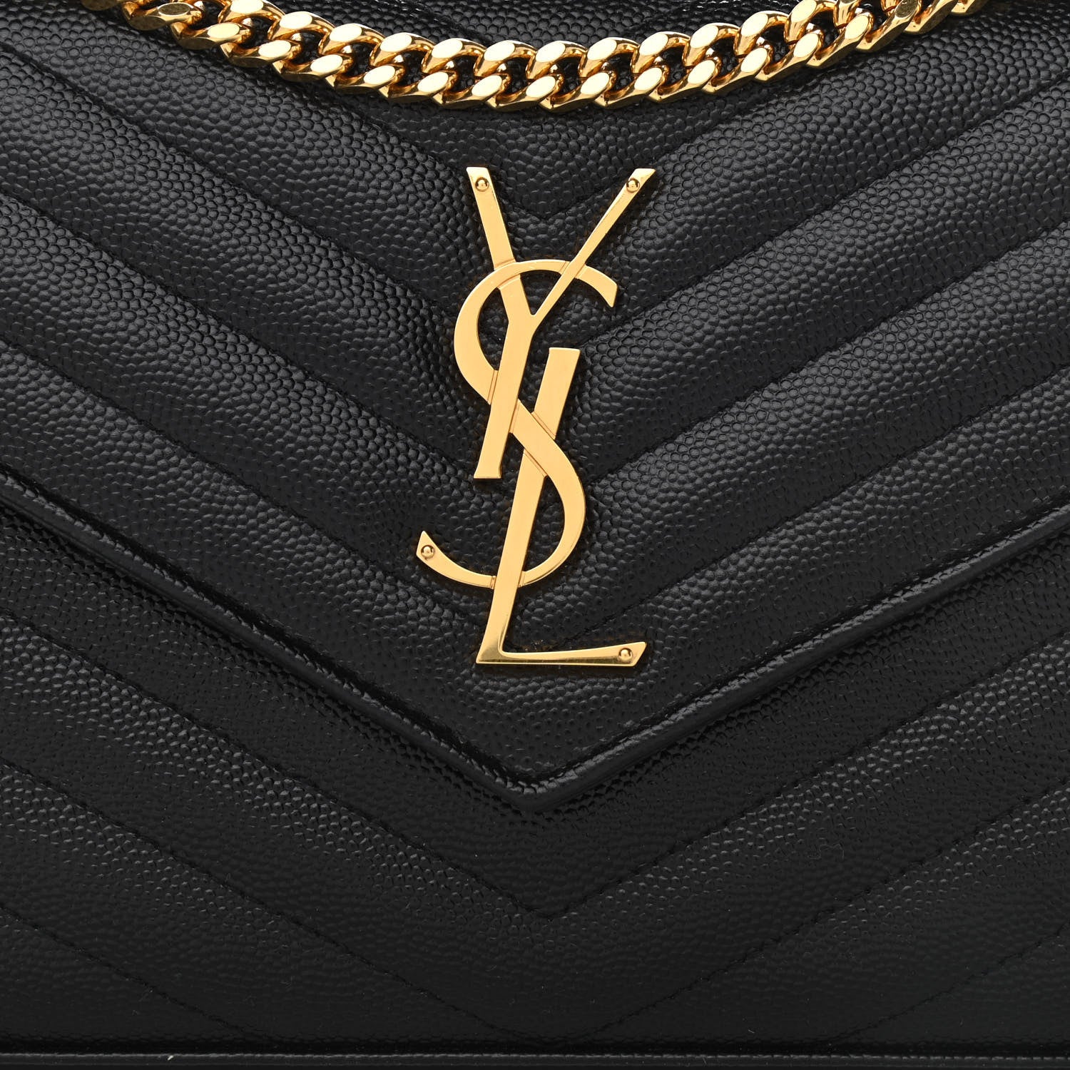 Saint Laurent Grain De Poudre Matelasse Chevron Monogram Chain Wallet Black 11 of 11