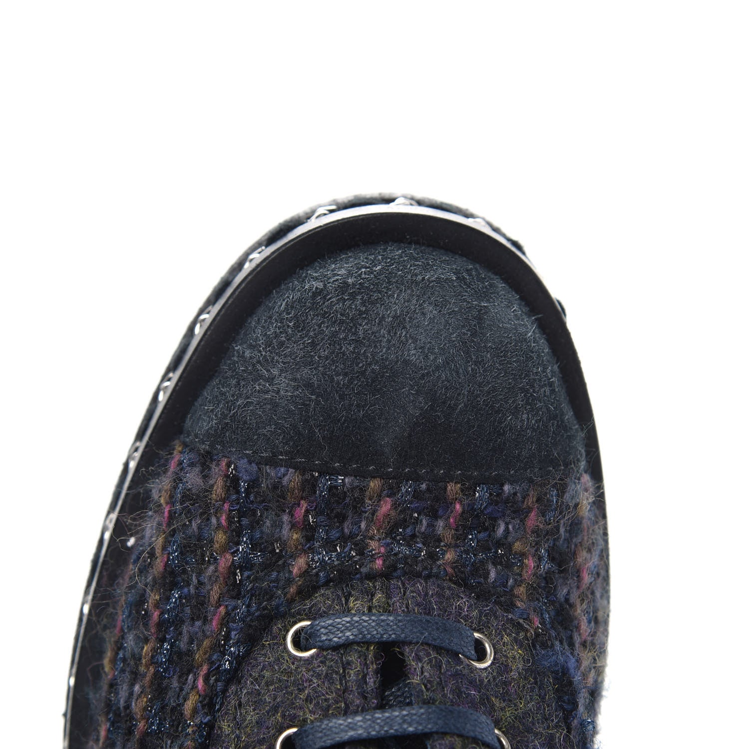 Chanel Wool Calfskin Tweed Lace Up Boots 36 Navy 7 of 8