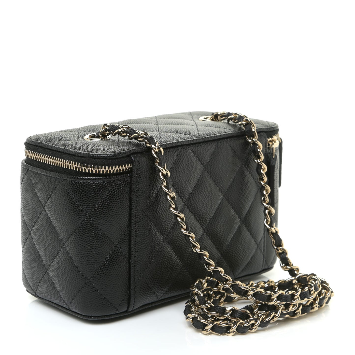 Caviar Quilted Small Vanity Case With Chain Black