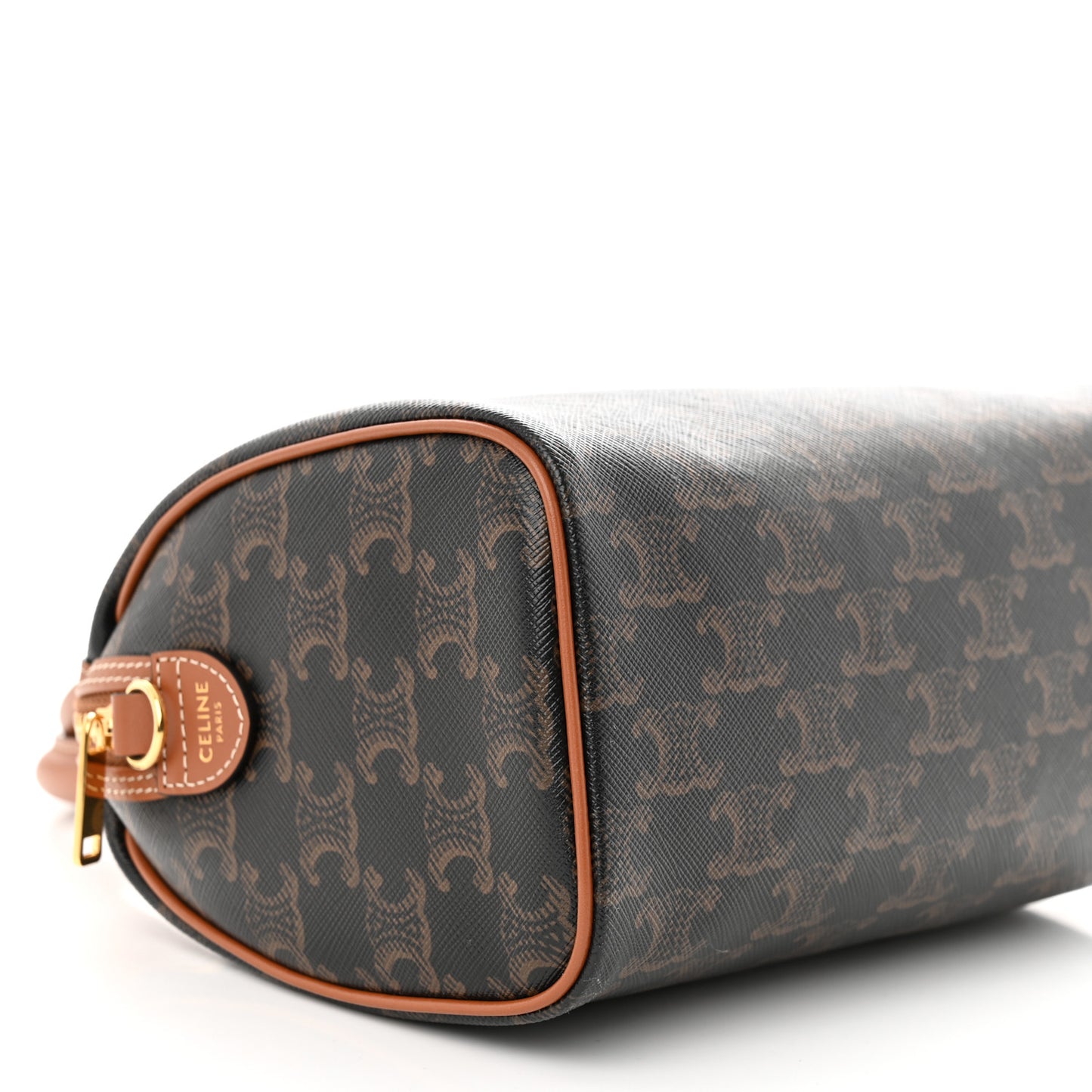 Triomphe Canvas Calfskin Small Boston Bag Tan