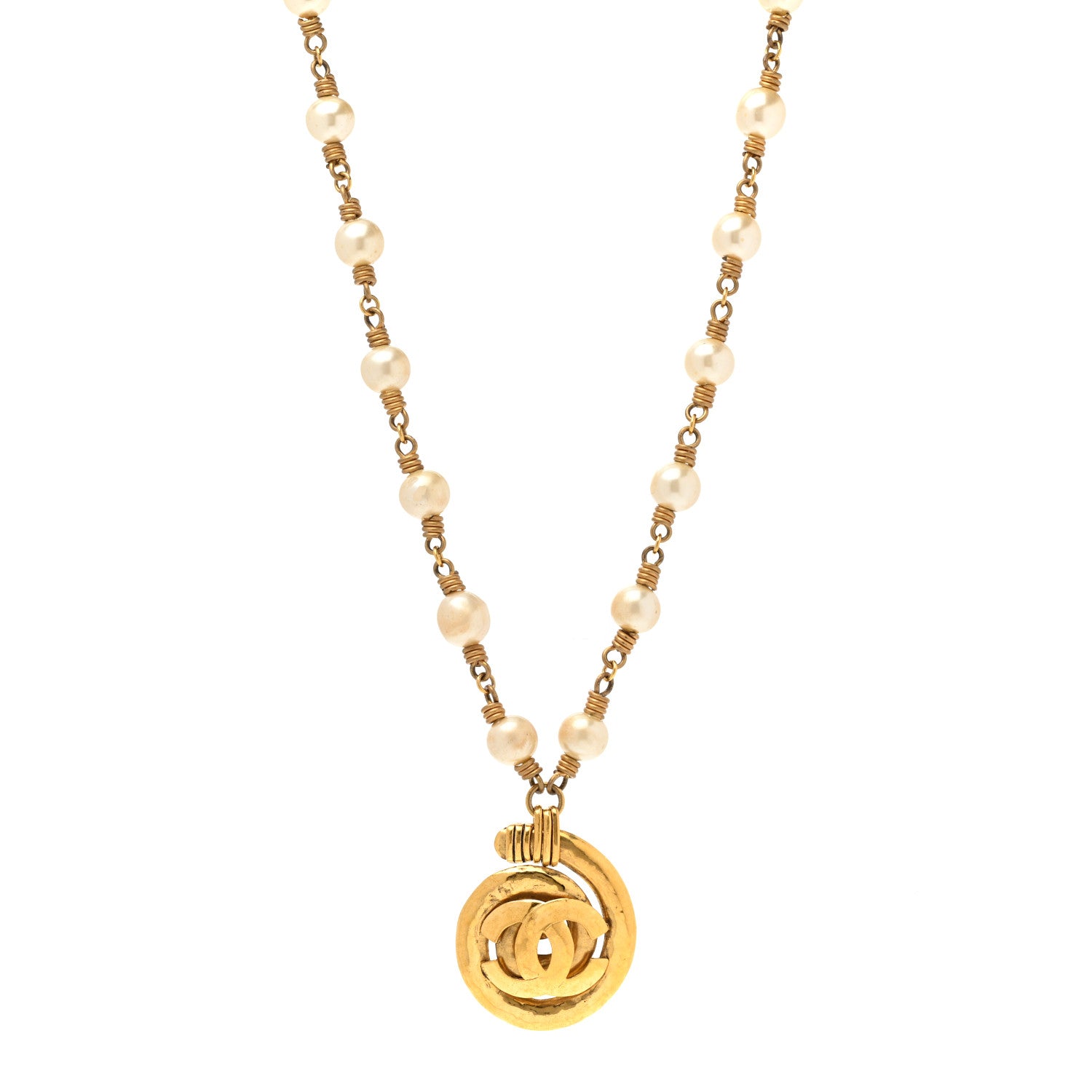 Chanel Pearl Chain CC Pendant Necklace Gold 1 of 11