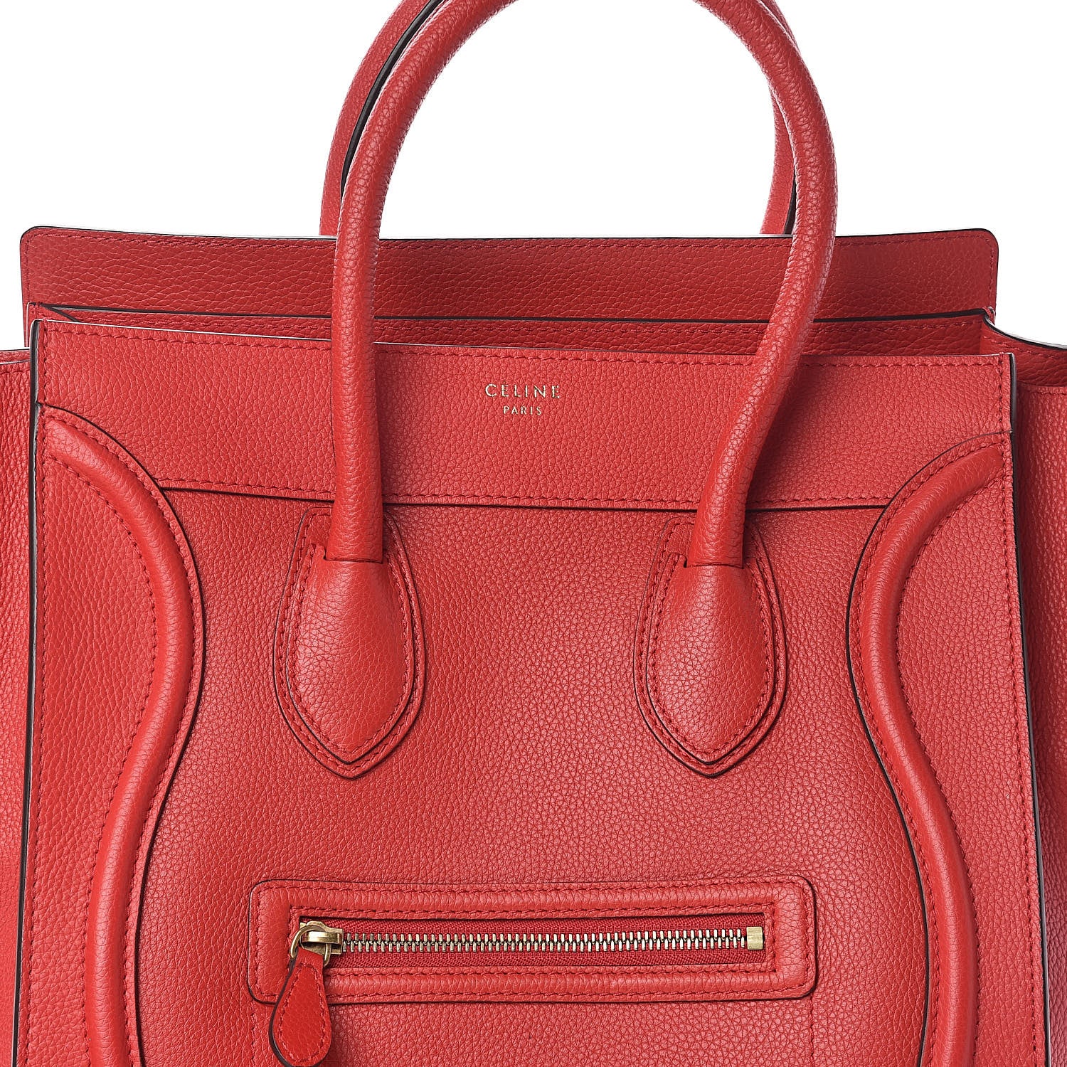 Celine Drummed Calfskin Mini Luggage Coquelicot 7 of 9
