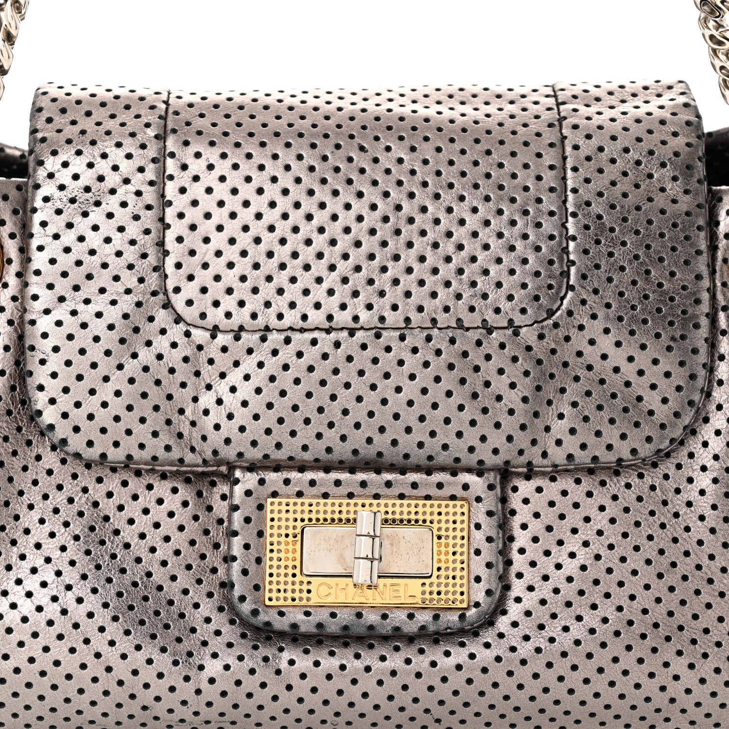 Chanel Metallic Crackled Calfskin Perforated Drill Shoulder Bag Silver 8 of 10