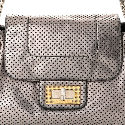 Chanel Metallic Crackled Calfskin Perforated Drill Shoulder Bag Silver 8 of 10