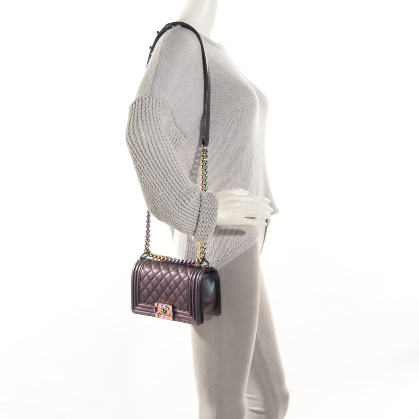 Iridescent Goatskin Quilted Small Boy with Iridescent Ruthenium Purple