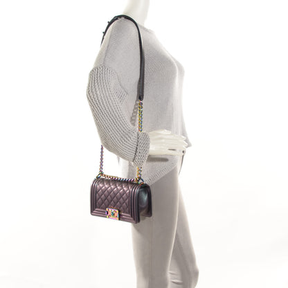 Chanel Iridescent Goatskin Quilted Small Boy with Iridescent Ruthenium Purple 2 of 9