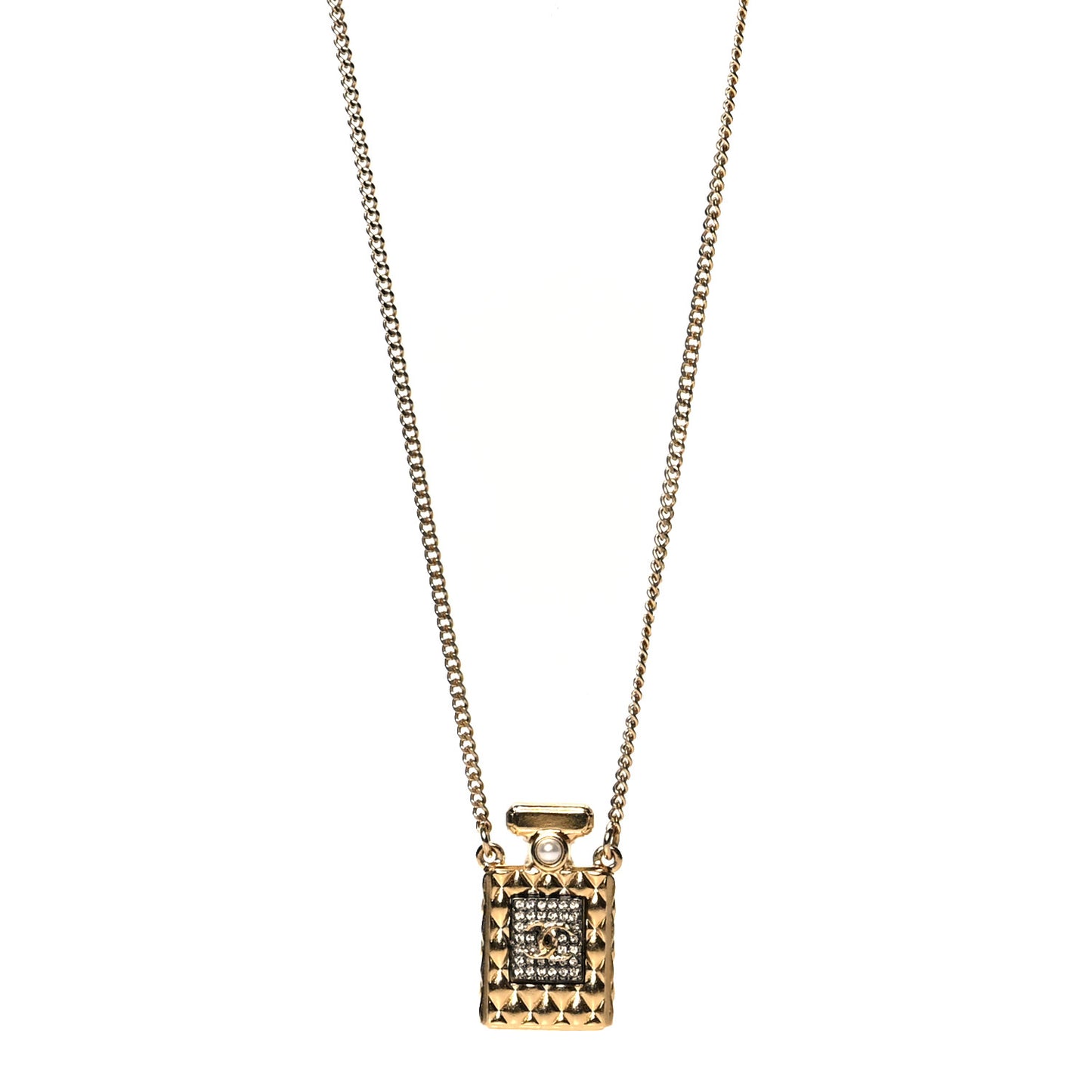 Crystal Pearl Perfume Bottle CC Necklace Black Gold