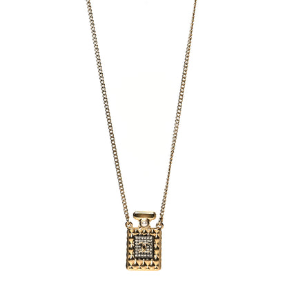 Chanel Crystal Pearl Perfume Bottle CC Necklace Black Gold 1 of 5