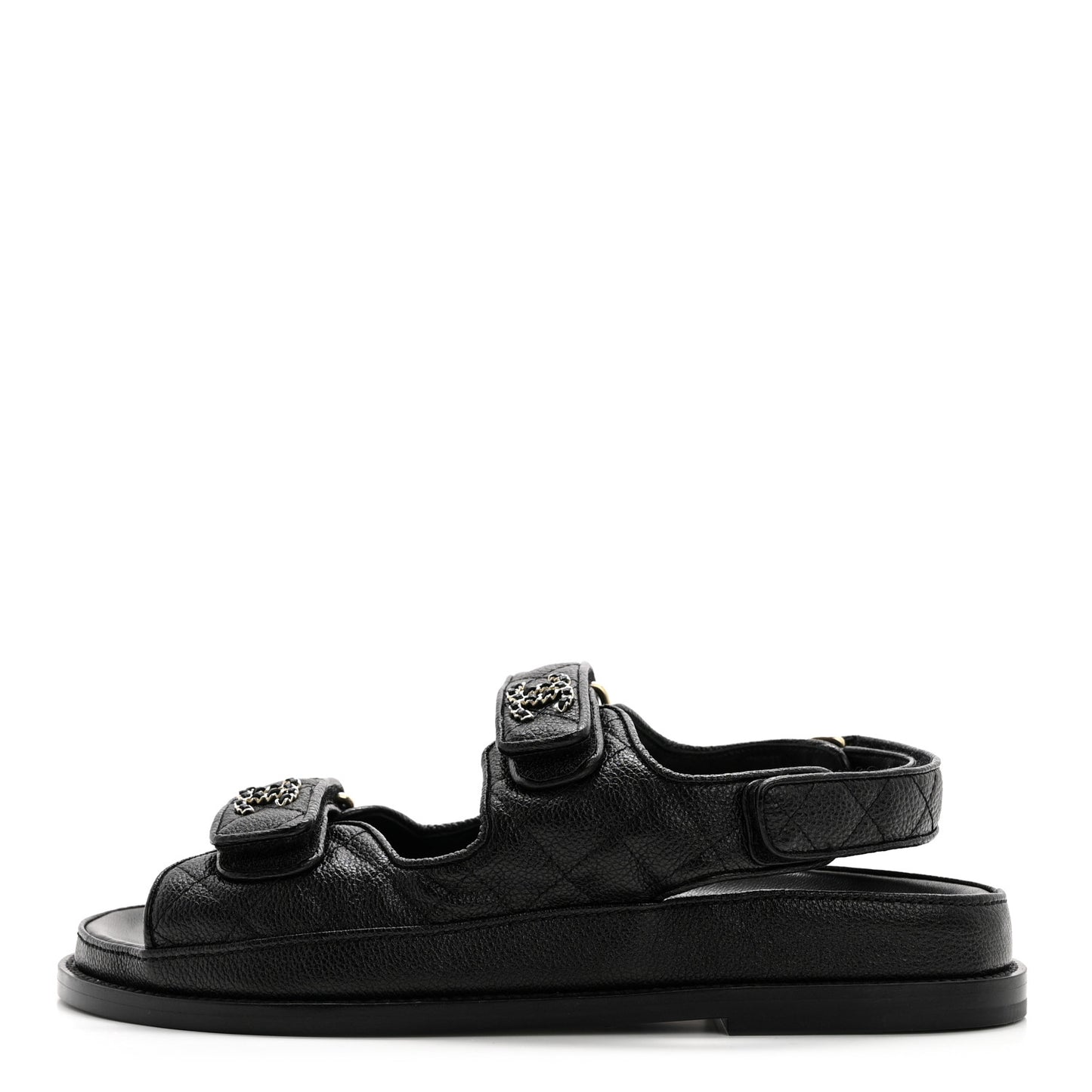 Grained Calfskin Velcro Dad Sandals 38 Black