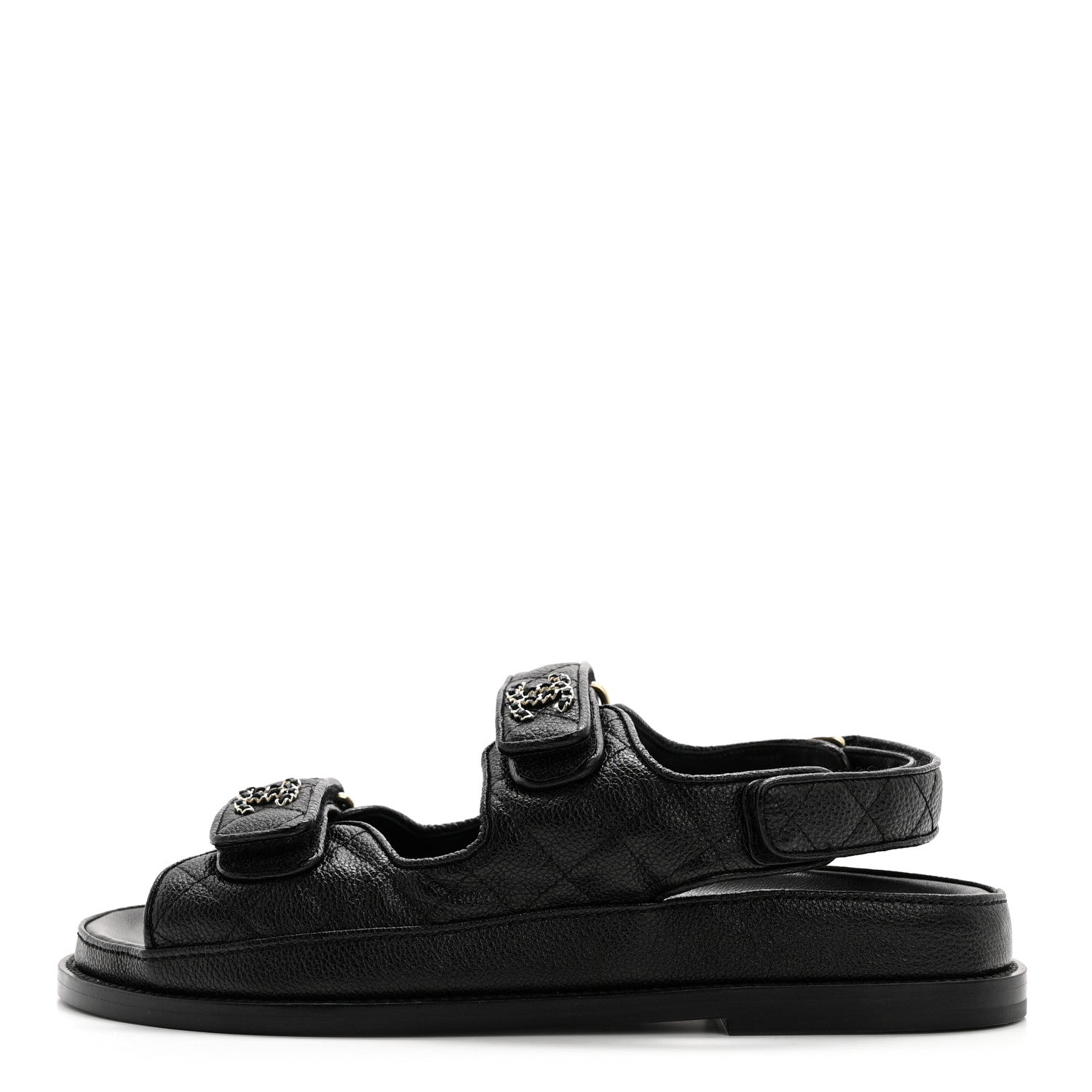 Chanel Grained Calfskin Velcro Dad Sandals 38 Black 1 of 9