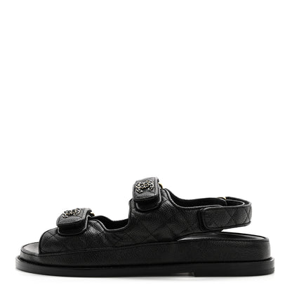 Chanel Grained Calfskin Velcro Dad Sandals 38 Black 1 of 9