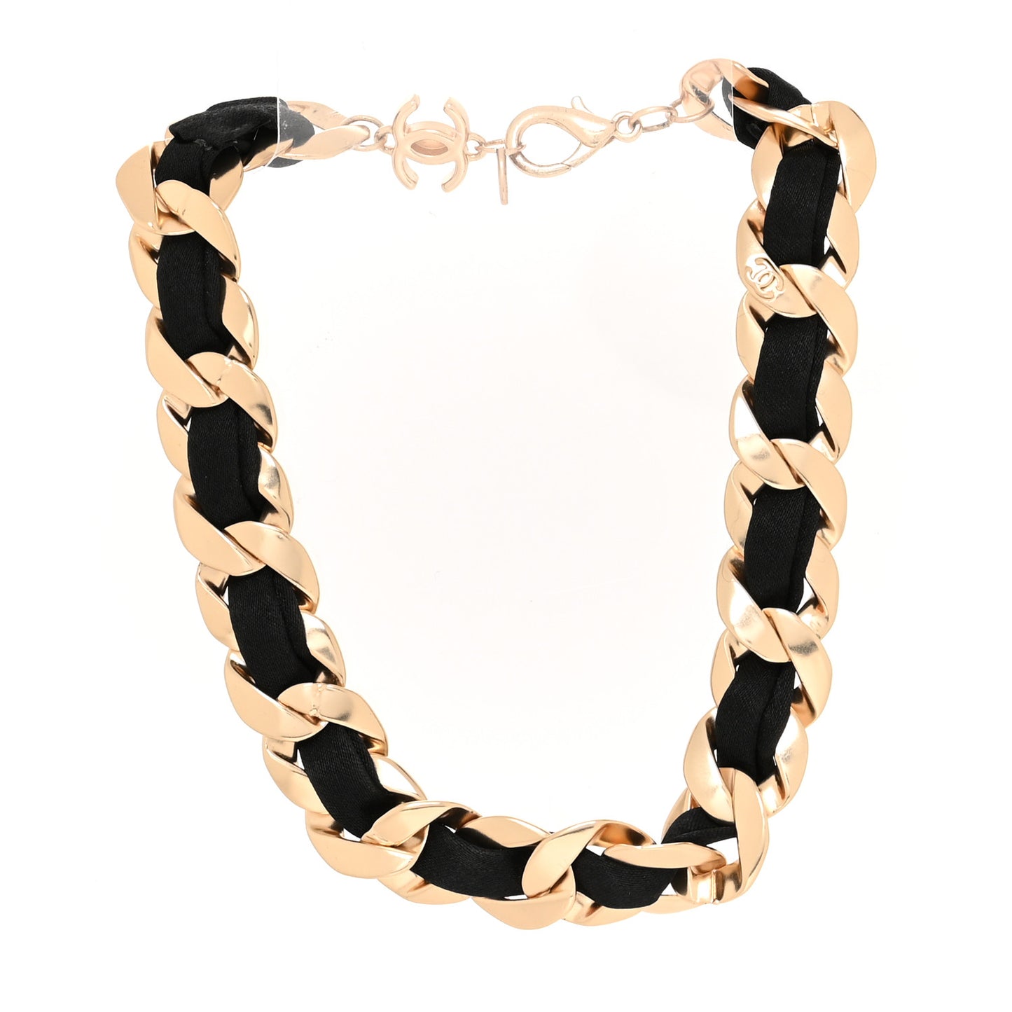 Silk CC Chain Link Choker Necklace Light Gold Black