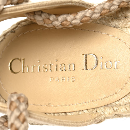 Christian Dior Canvas Embroidered Granville Ankle Tie Espadrille Flat Sandals 38 Cream 7 of 8