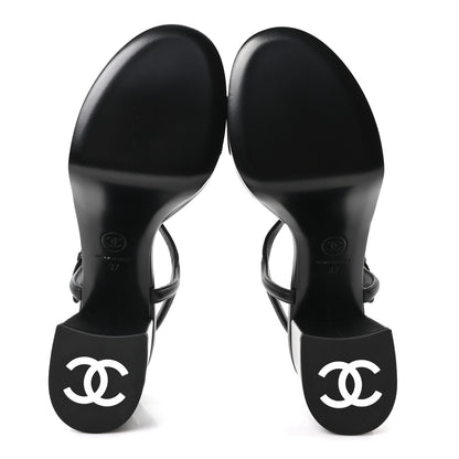Chanel Lambskin Logo Platform Sandals 37 Black 6 of 10