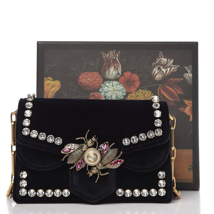 Gucci Velvet Crystal Mini Bee Broadway Shoulder Bag Black 7 of 7