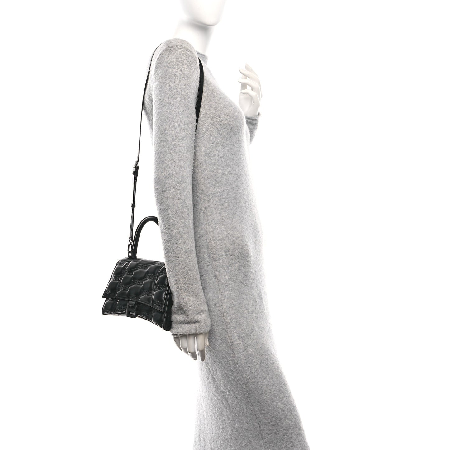 Nappa BB Monogram Embossed Small Hourglass Top Handle Bag Black