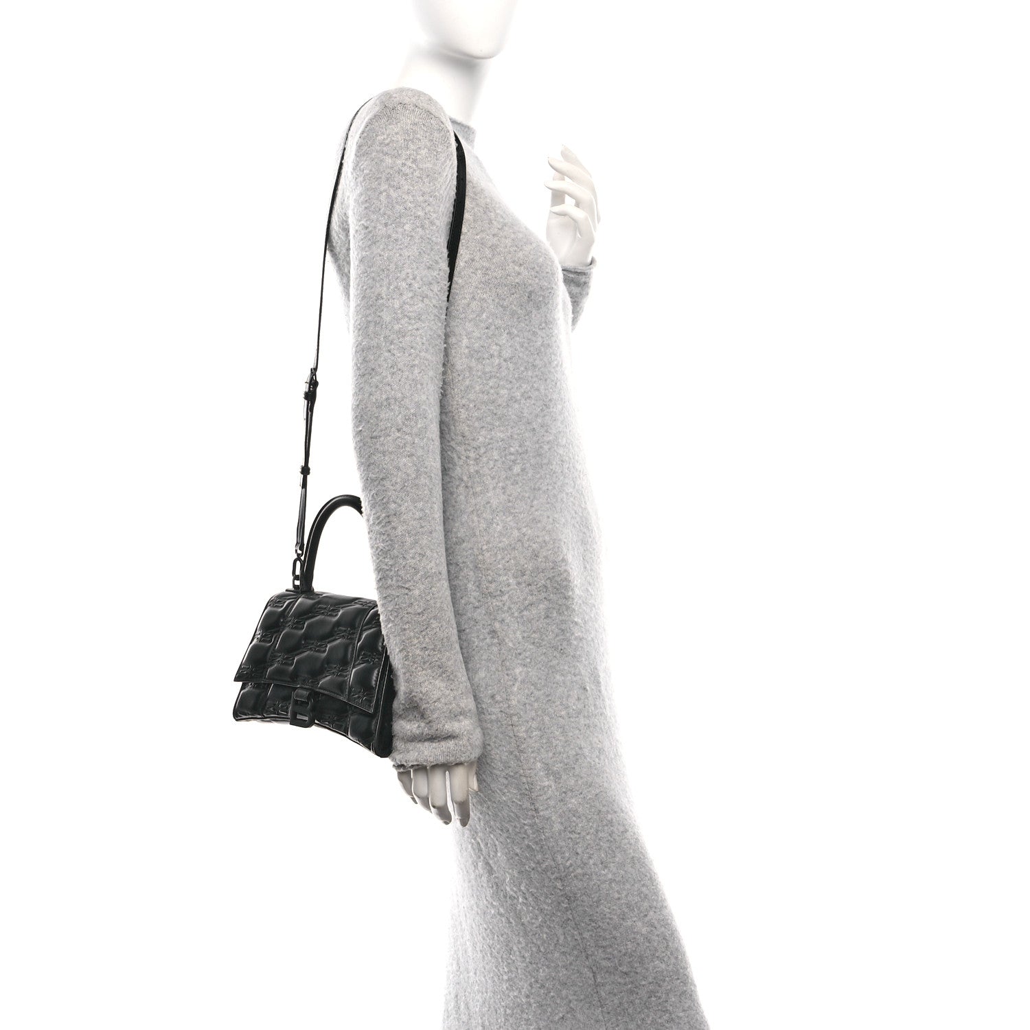 Balenciaga Nappa BB Monogram Embossed Small Hourglass Top Handle Bag Black 2 of 12