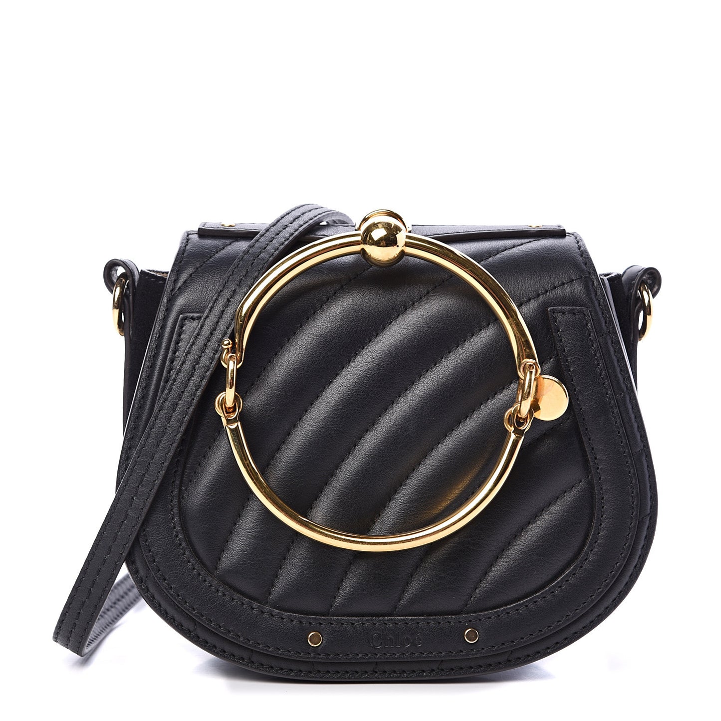 Calfskin Suede Quilted Small Nile Bracelet Bag Black