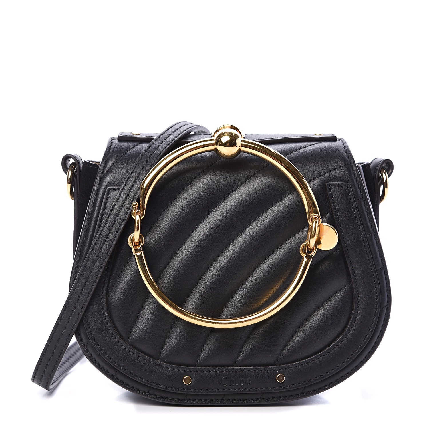 Chloe Calfskin Suede Quilted Small Nile Bracelet Bag Black 1 of 11