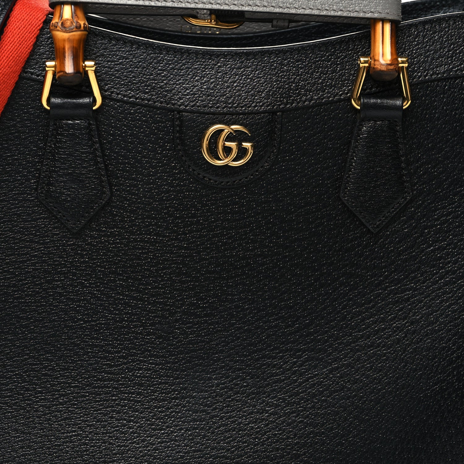 Gucci Textured Dollar Calfskin Web Medium Diana Tote Bag Black Dusty Grey 9 of 12