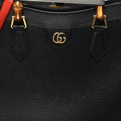 Gucci Textured Dollar Calfskin Web Medium Diana Tote Bag Black Dusty Grey 9 of 12