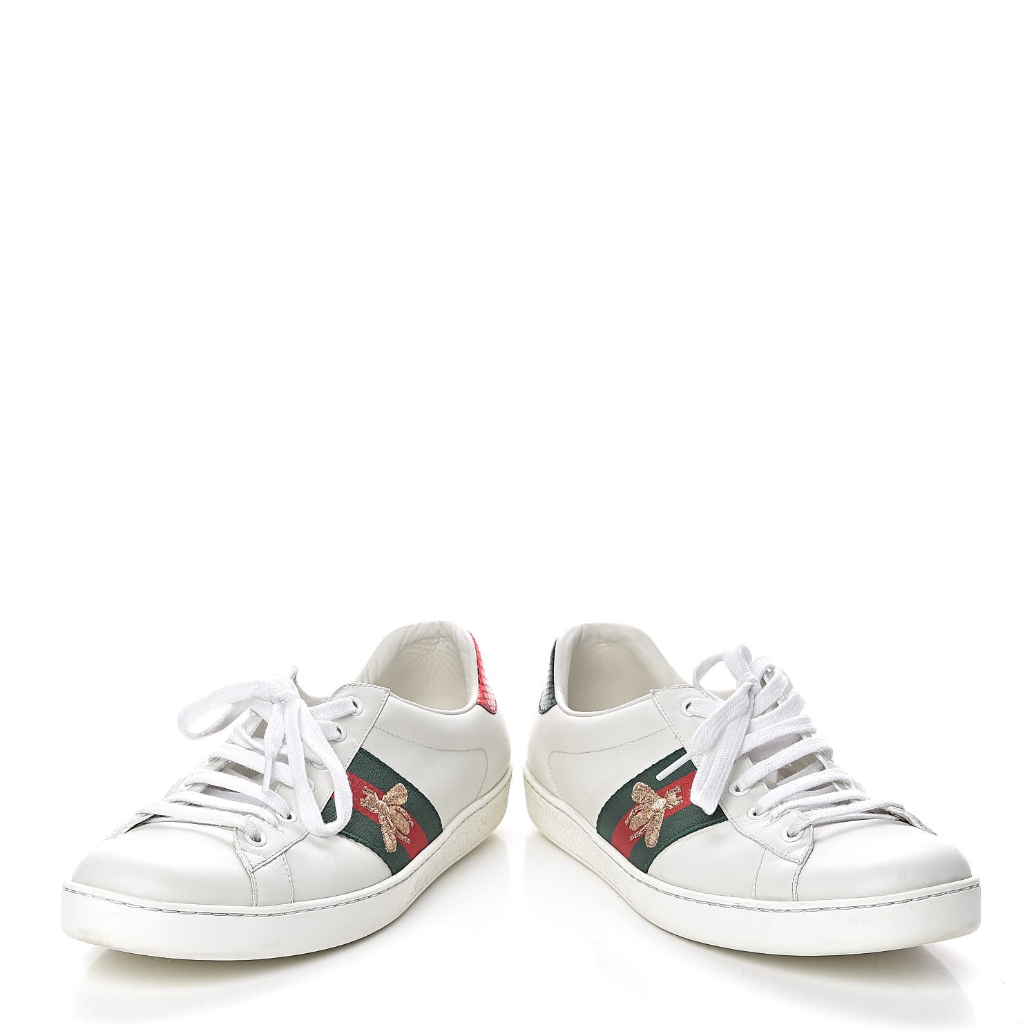 Gucci Miro Soft Calfskin Laminated Ayers Web Bee Embroidered Mens Ace Sneakers 9 White Red Flame Green 6 of 10