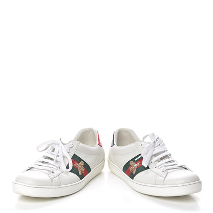 Gucci Miro Soft Calfskin Laminated Ayers Web Bee Embroidered Mens Ace Sneakers 9 White Red Flame Green 6 of 10