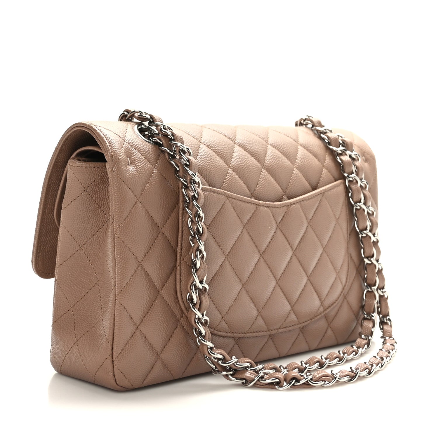 Caviar Quilted Medium Double Flap Dark Beige