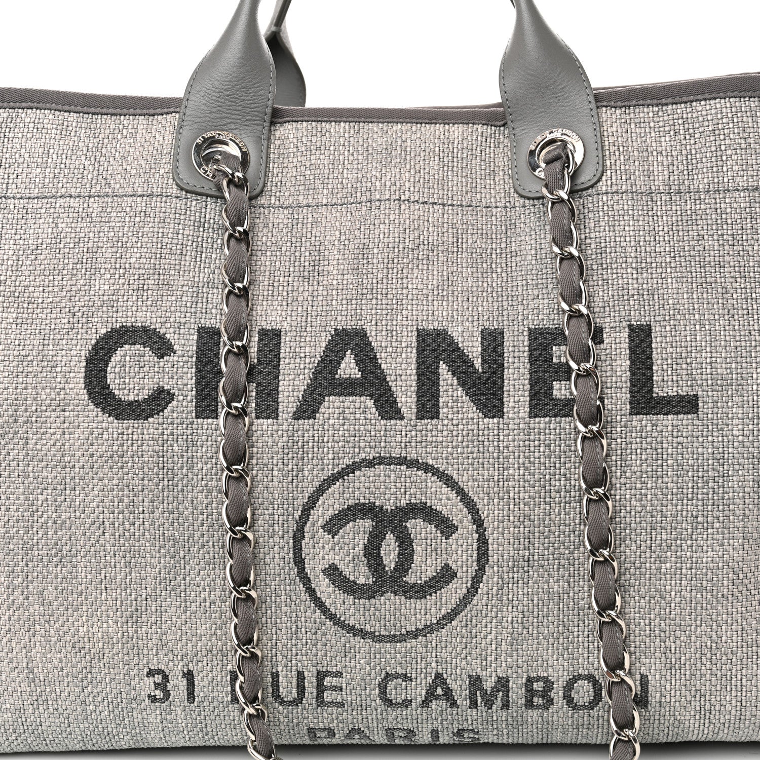 Chanel Woven Straw Raffia Large Deauville Tote Grey 8 of 10