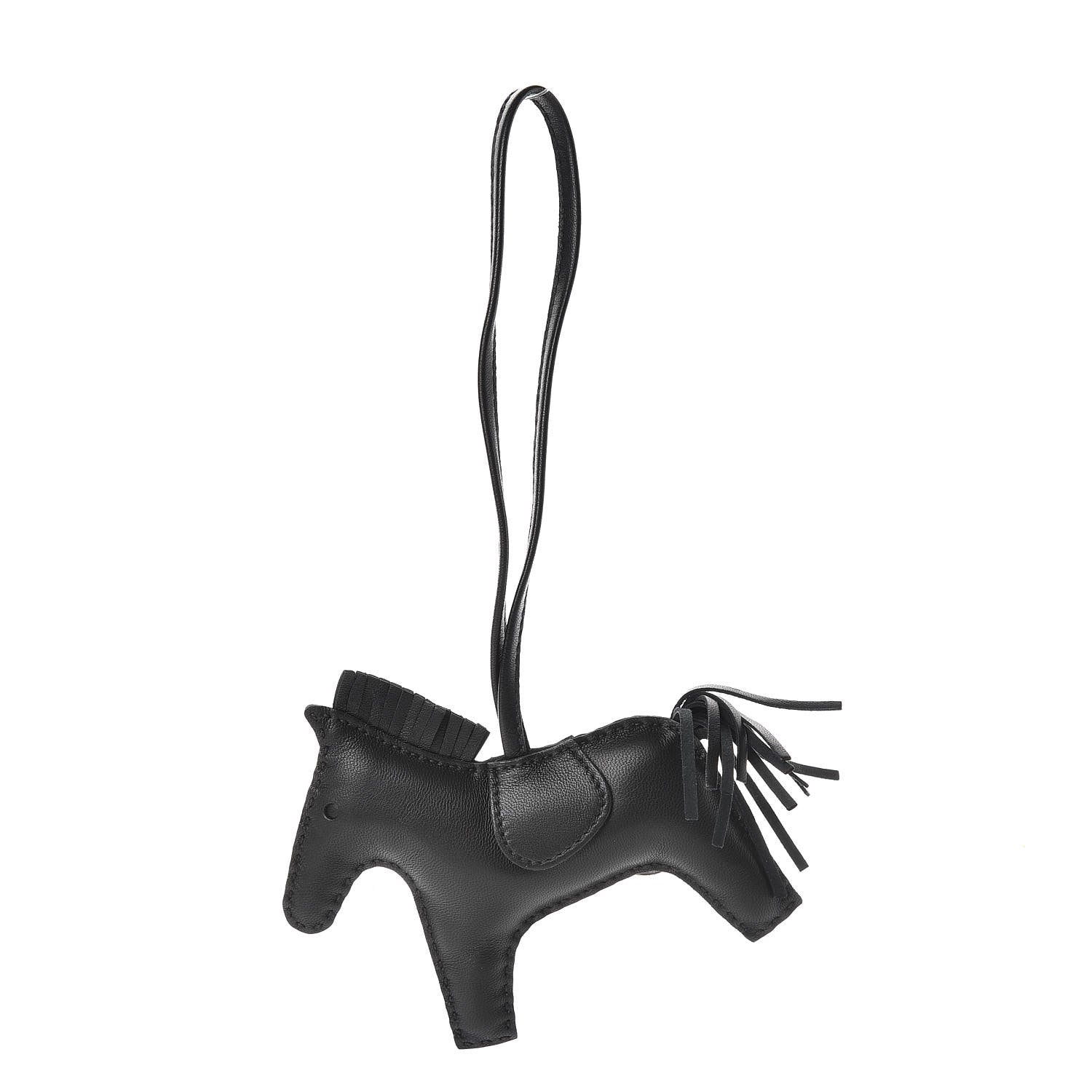 Hermes Milo Lambskin Grigri Rodeo Horse Bag Charm MM So Black 1 of 5