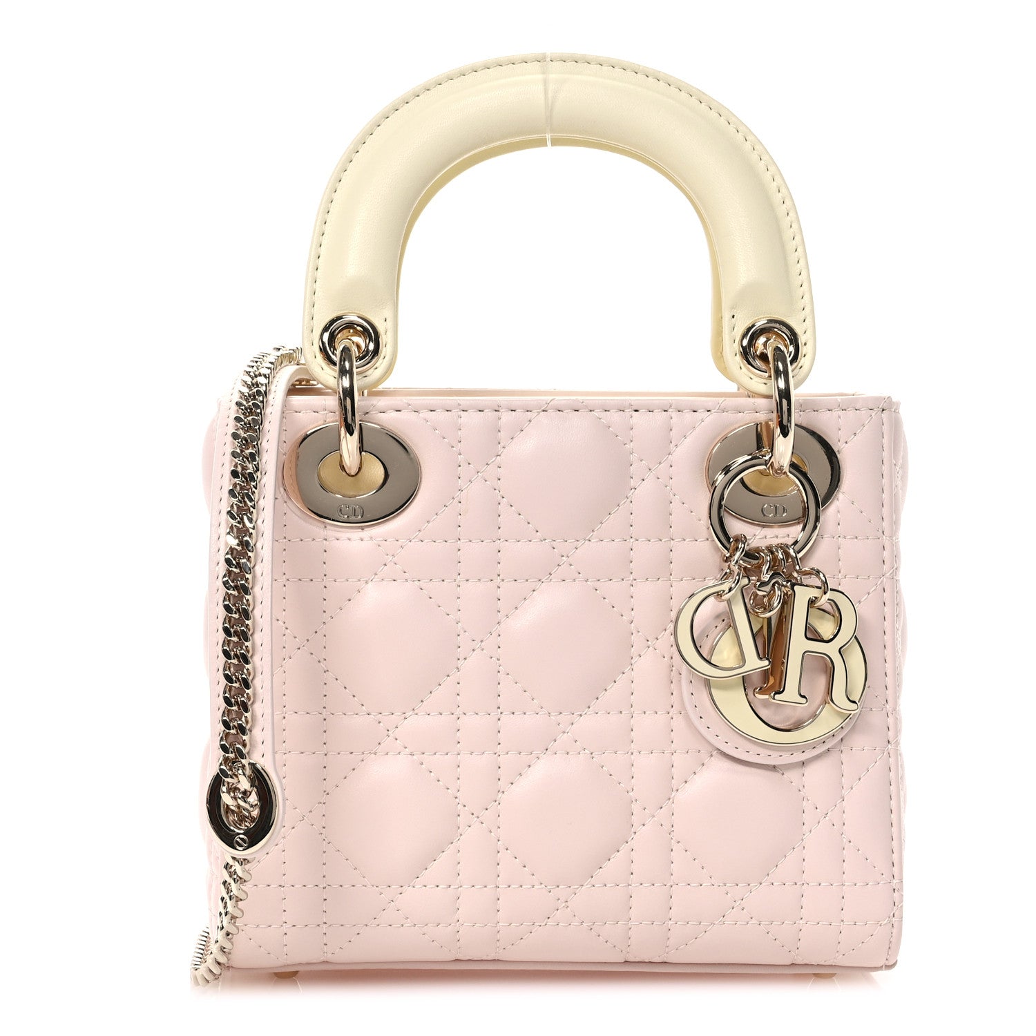 Christian Dior Lambskin Cannage Mini Bi-Color Lady Dior Rose Quartz Pastel Yellow 1 of 11