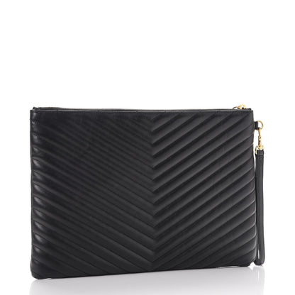 Saint Laurent Calfskin Matelasse Chevron Monogram Document Holder Black 3 of 8