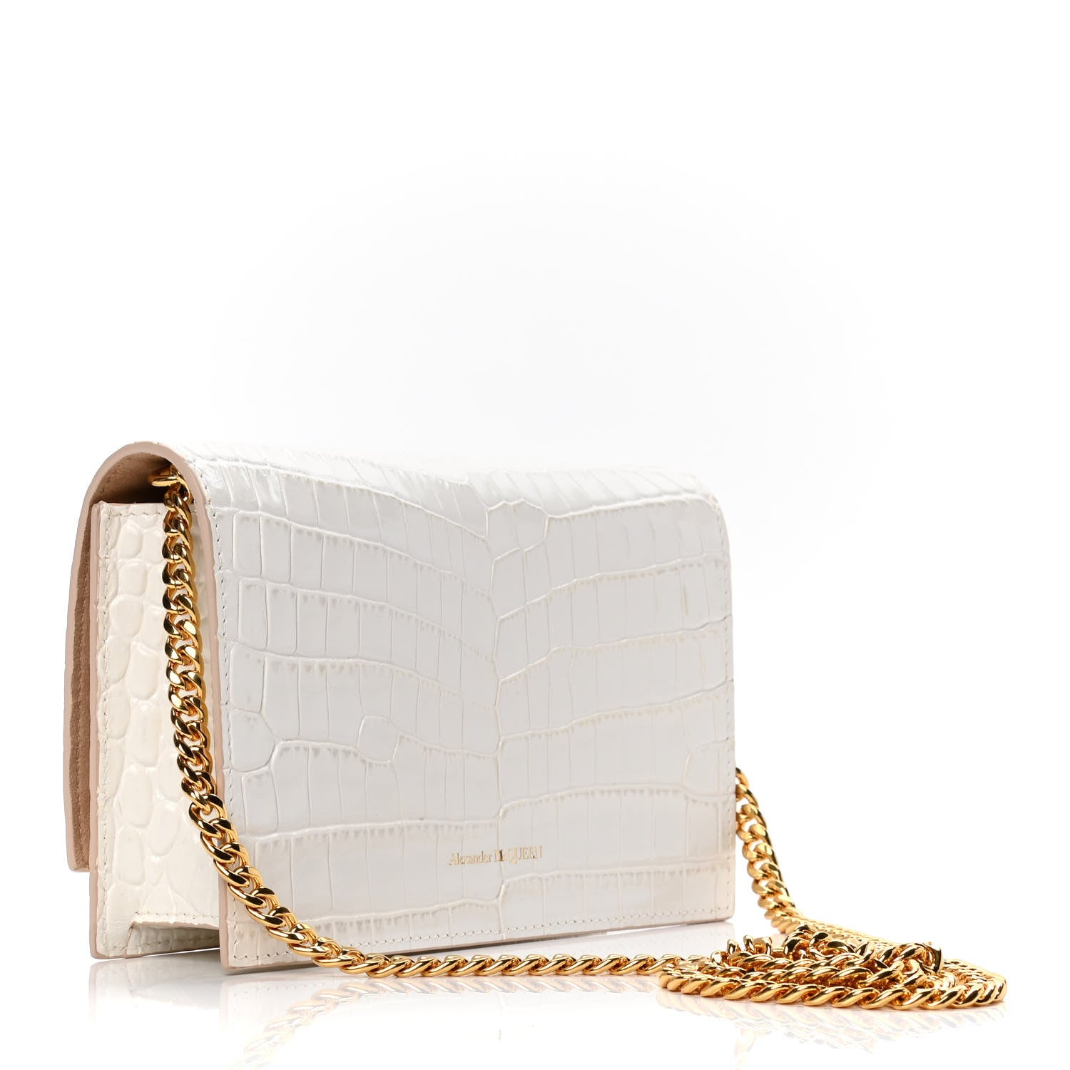 Alexander McQueen Calfskin Crocodile Embossed Skull Mini Crossbody Bag White 2 of 4