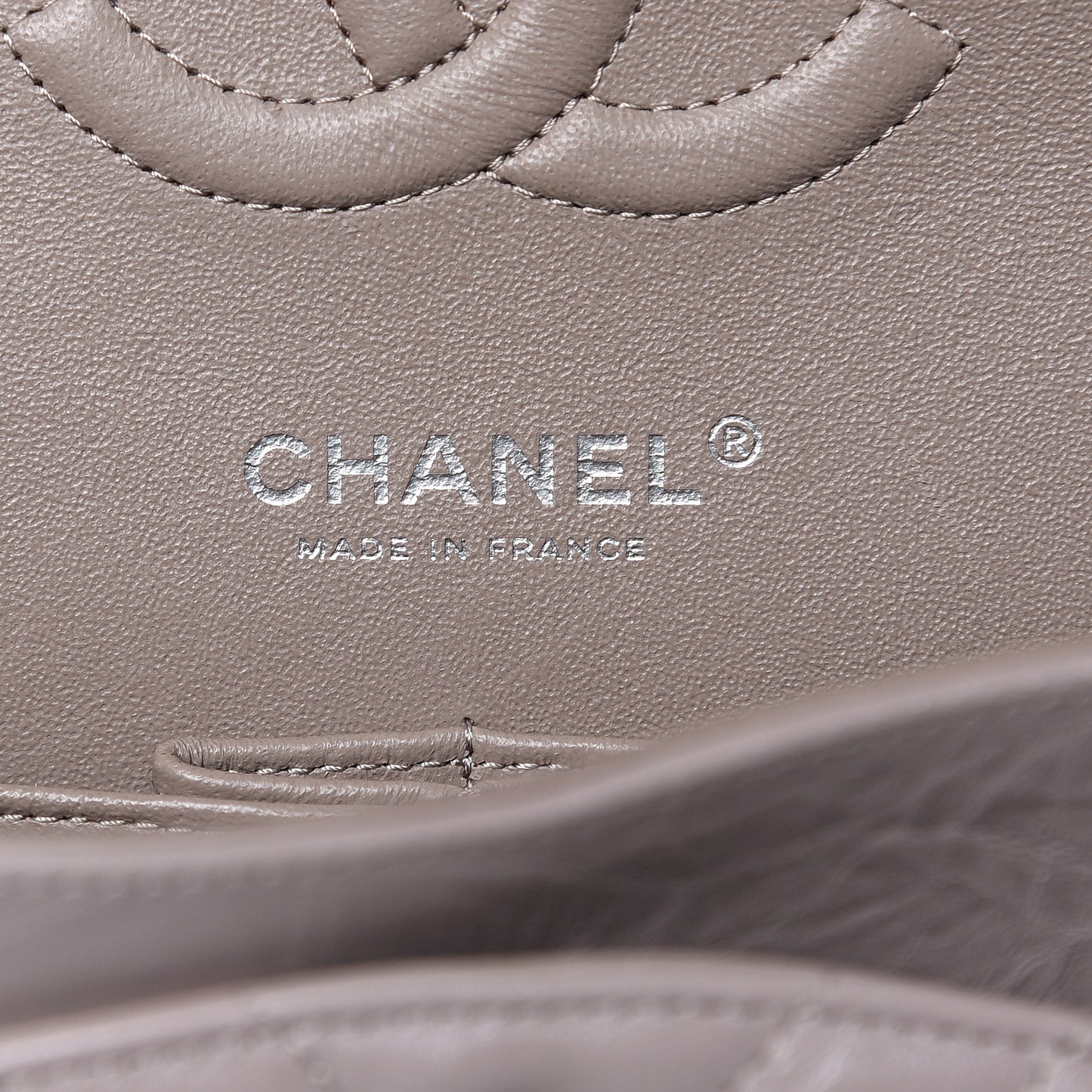 Iridescent Calfskin Chevron Quilted Medium Double Flap Grey