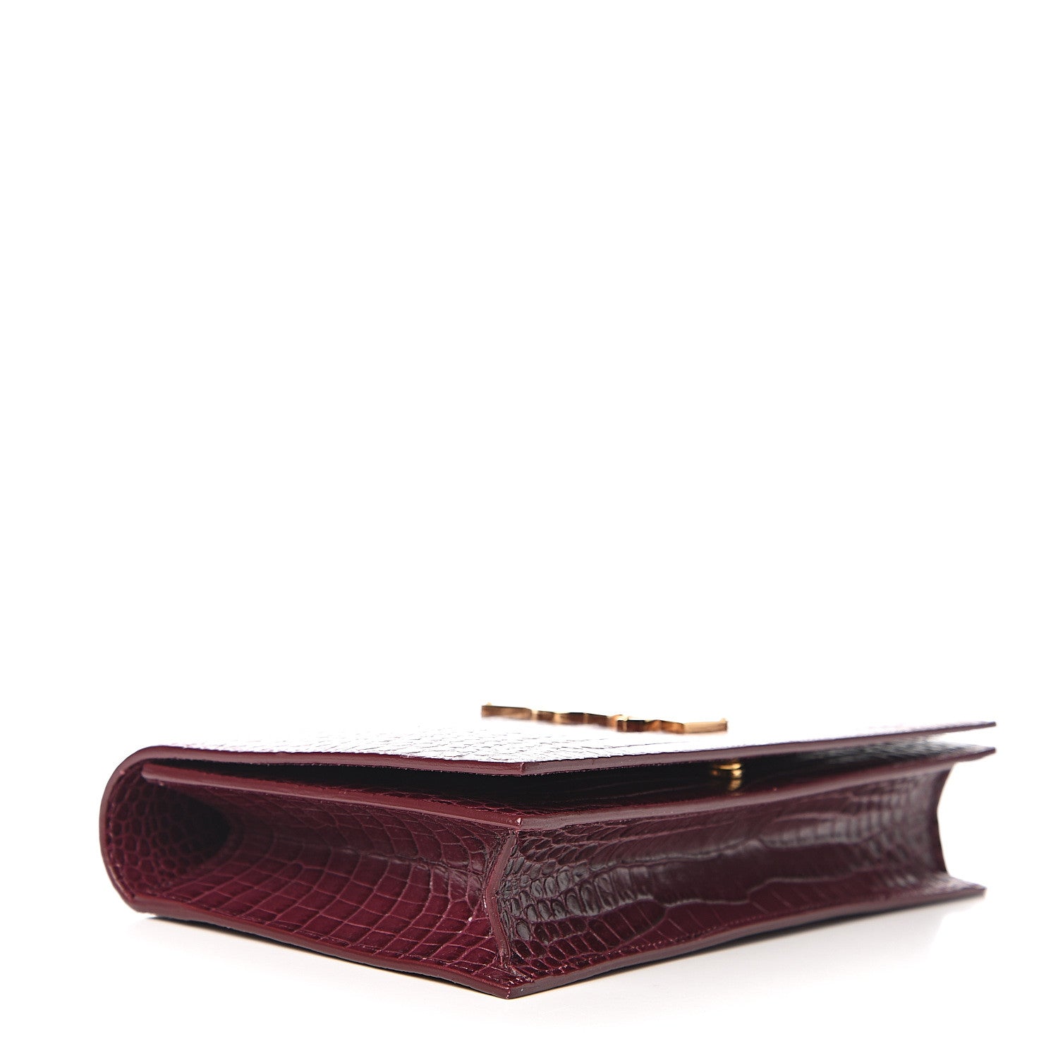 Saint Laurent Calfskin Crocodile Embossed Classic Kate Monogram Clutch Burgundy 3 of 7