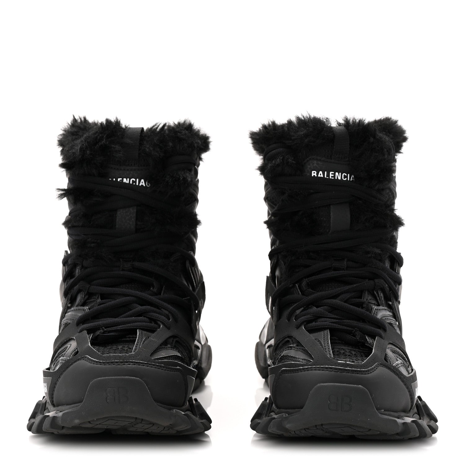 Balenciaga Mesh Nylon Faux Fur Womens Track Hike Sneakers 37 Black 2 of 9