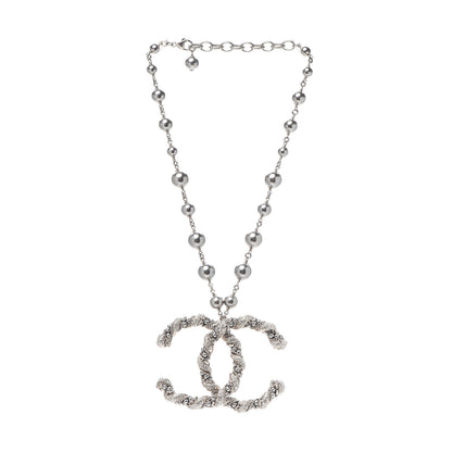 Chanel Crystal Pearl Twisted CC Necklace Silver 2 of 3