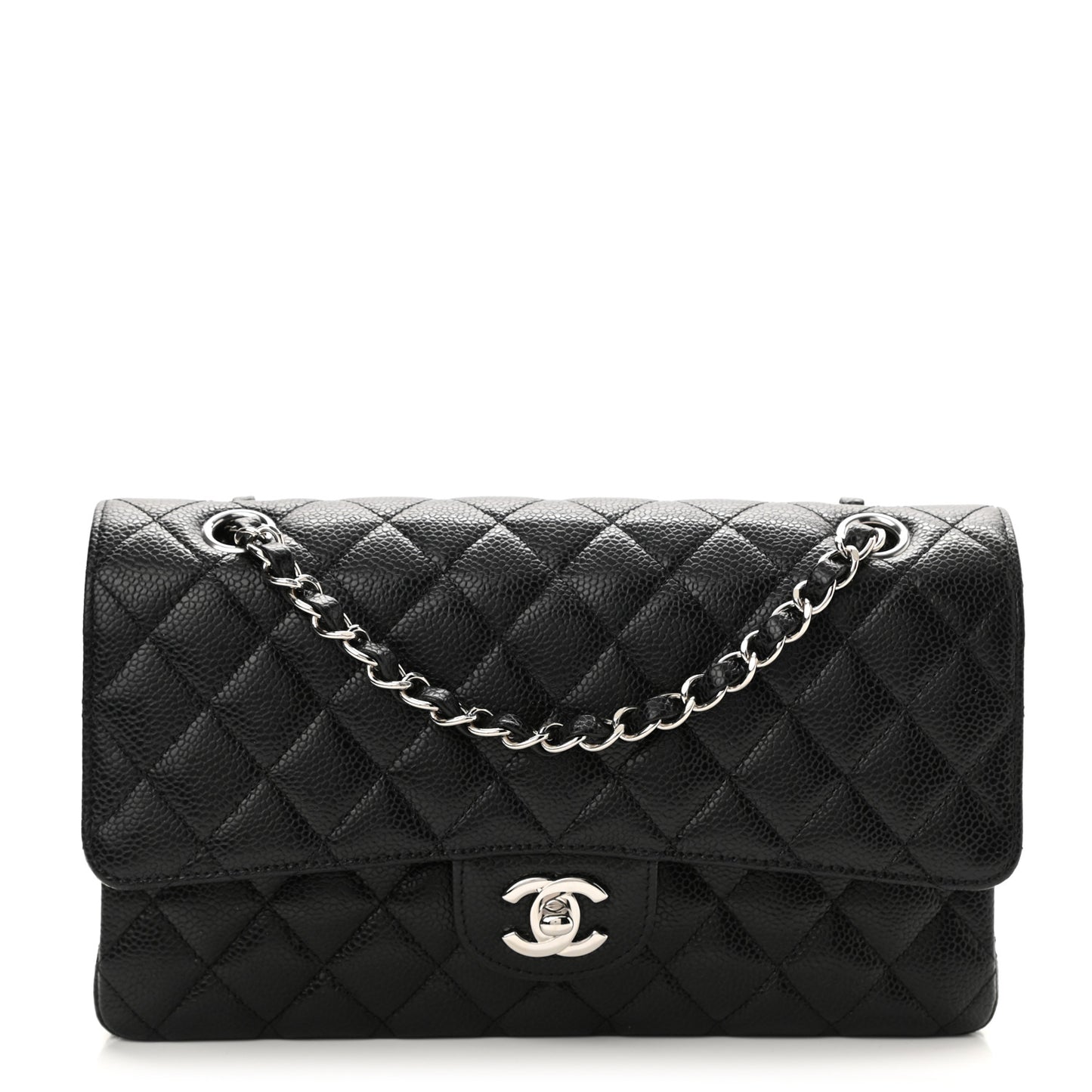 Caviar Quilted Medium Double Flap Black