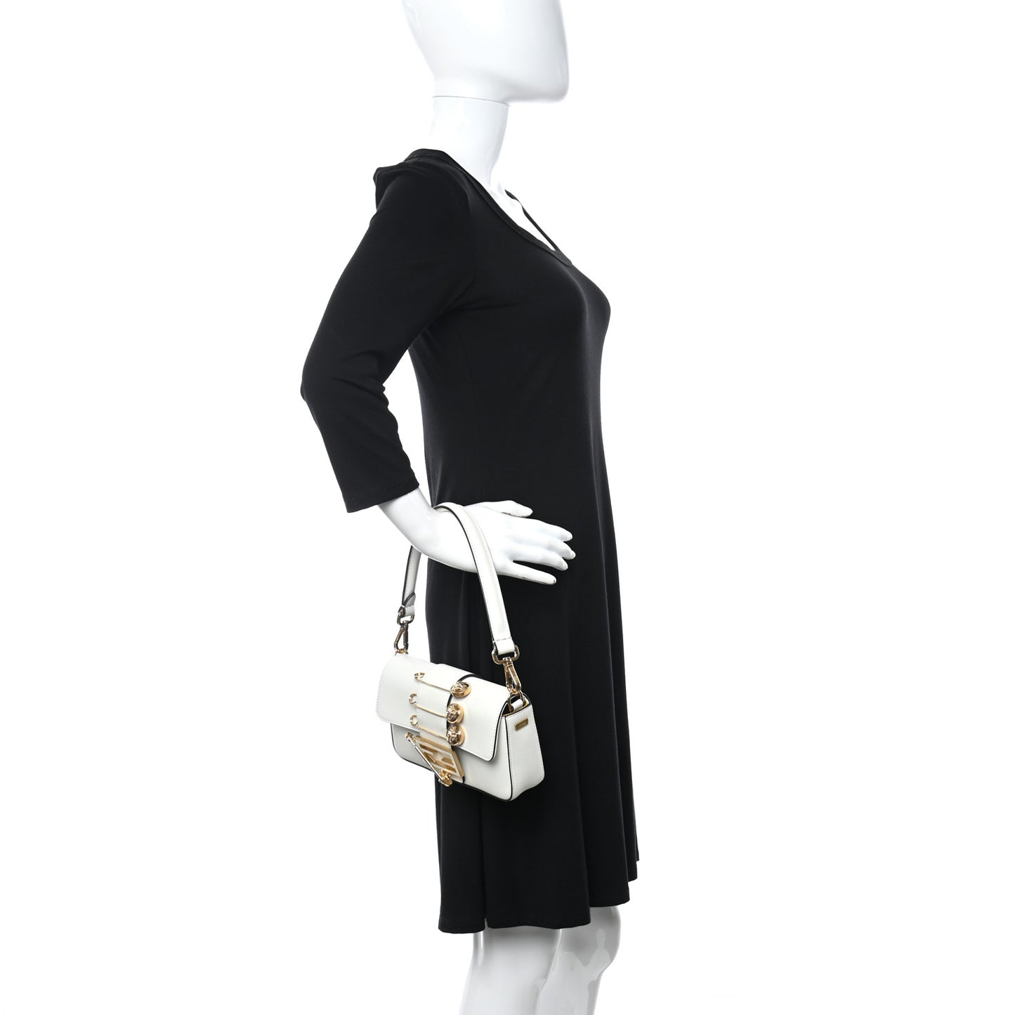 X VERSACE Vitello Seta Fendace Mini Brooch Baguette White Ice