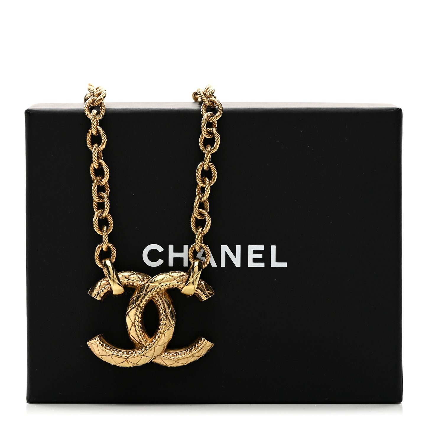 Metal Quilted CC Necklace Gold