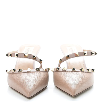 Valentino Garavani Pebbled Calfskin Rockstud Cross Strap 50mm Mules 37.5 Poudre 2 of 8