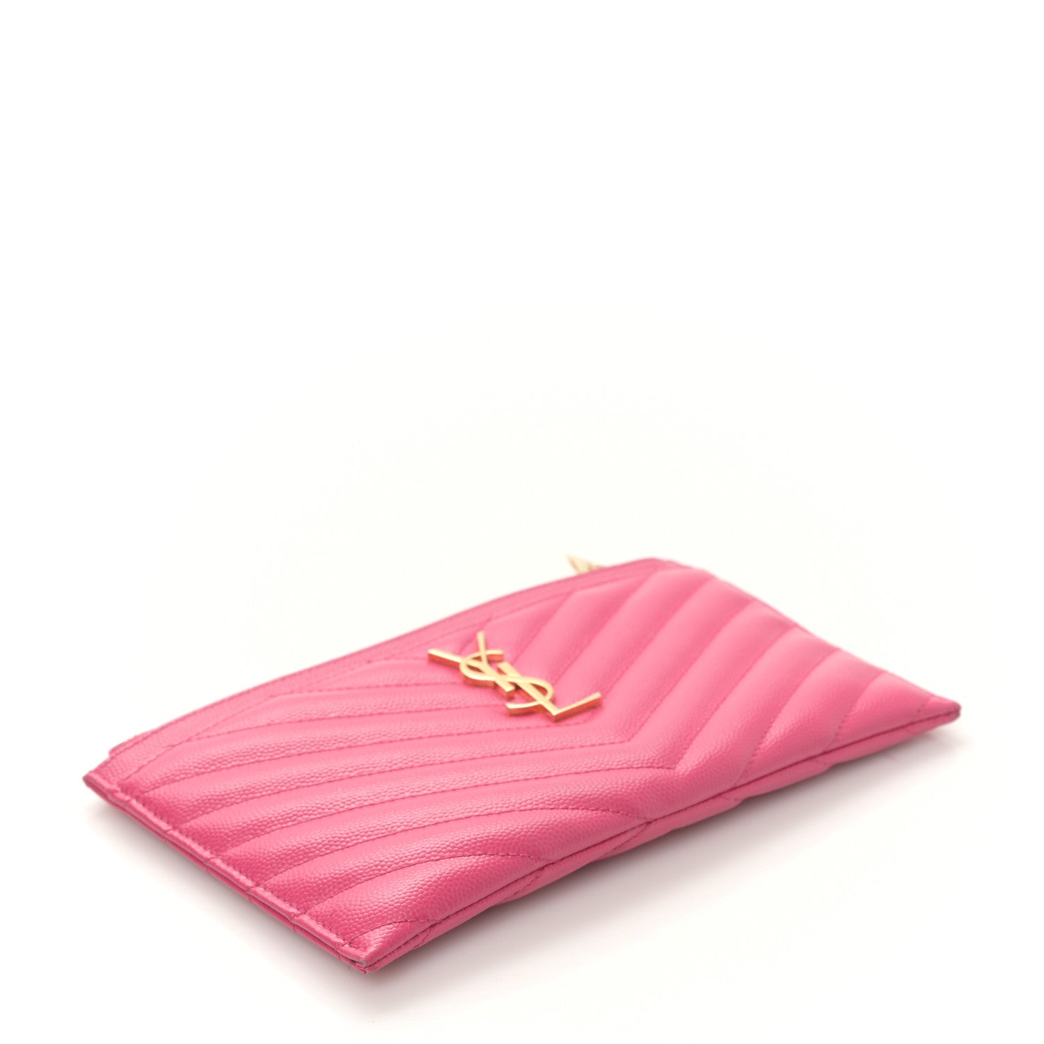 Saint Laurent Grain De Poudre Chevron Monogram Bill Pouch Fresh Fuxia 4 of 10