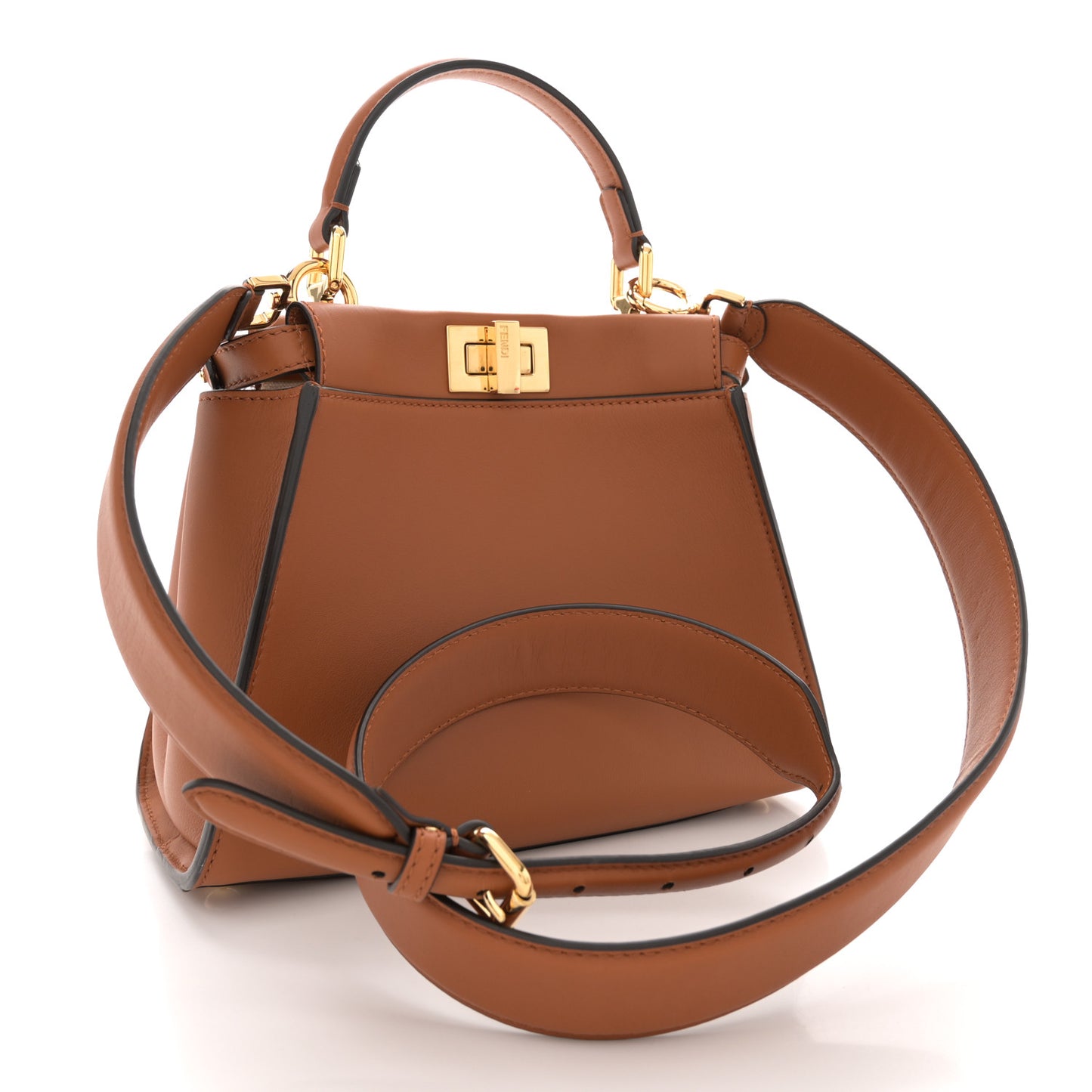 Vitello Seta Canvas FF Embroidered Mini Peekaboo Iconic Satchel Brandy Grezzo
