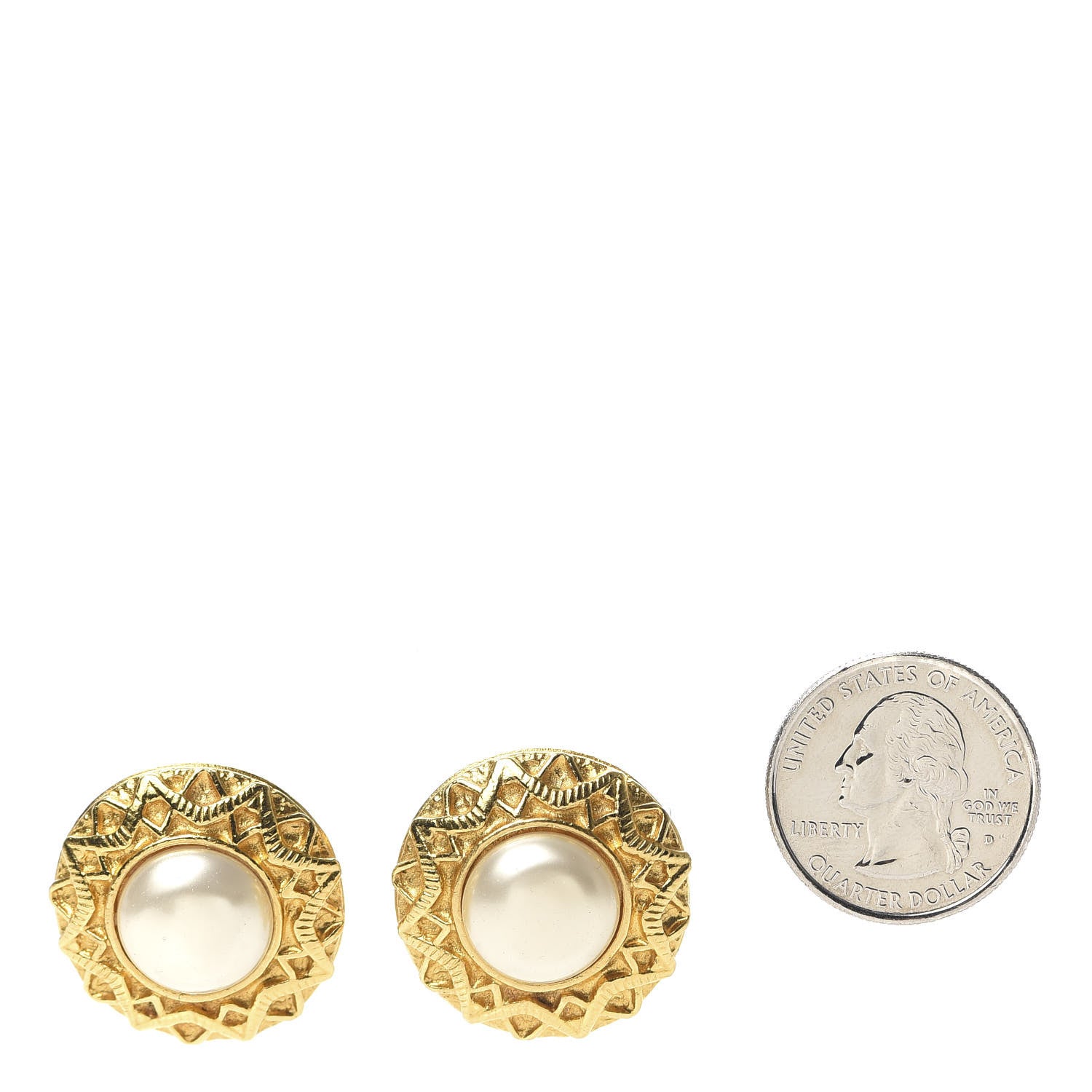 Chanel Pearl Round Clip On Earrings Gold 2 of 5