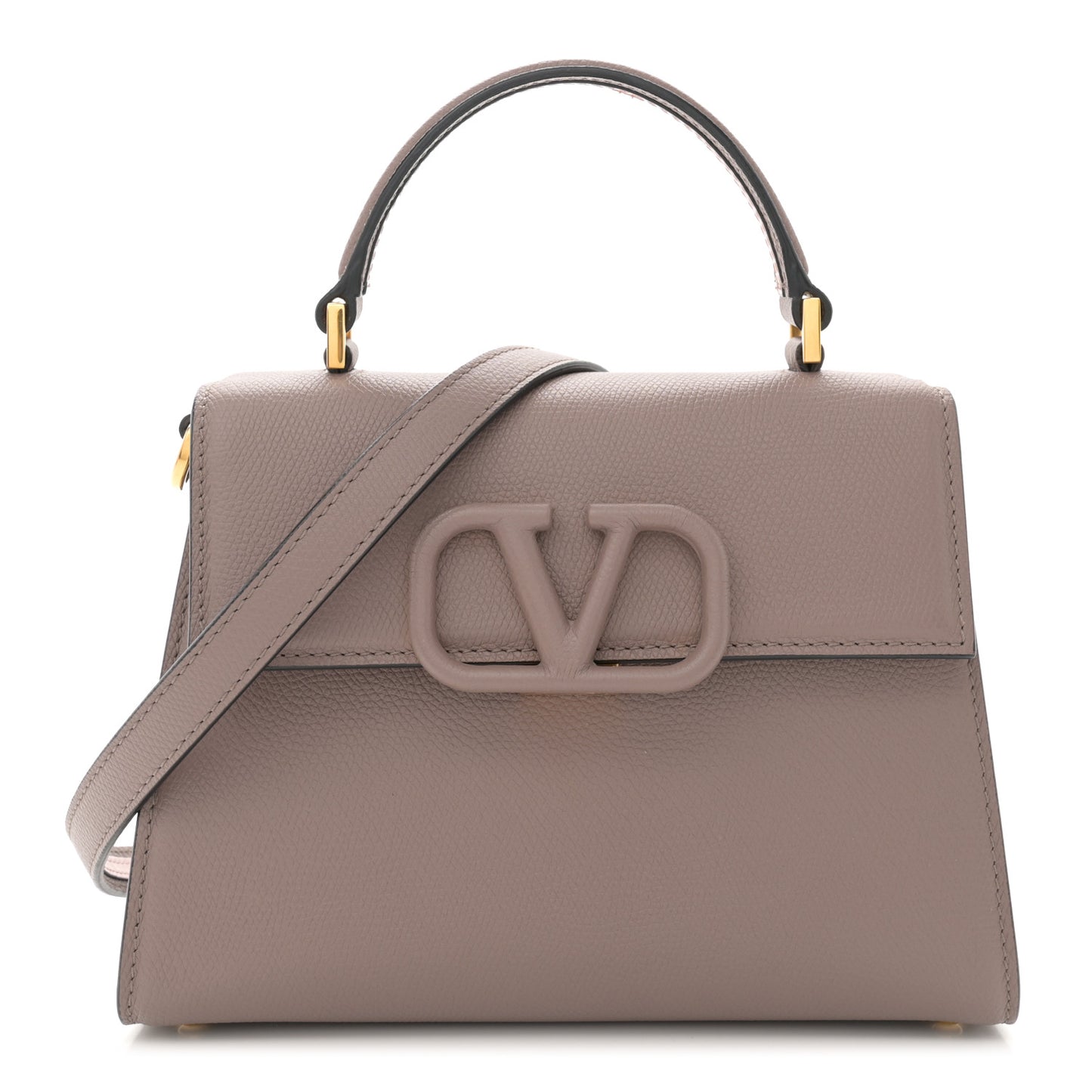 Grainy Calfskin Small VSling Top Handle Bag Clay