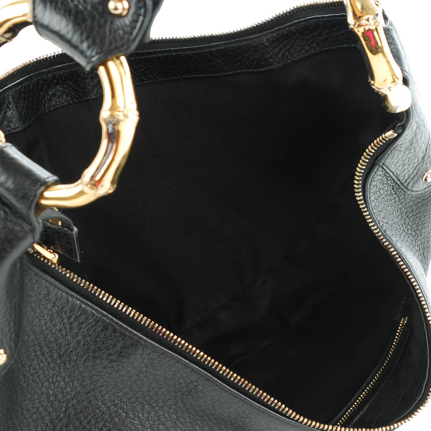 Pebbled Calfskin Web Bamboo Ring Hobo Black