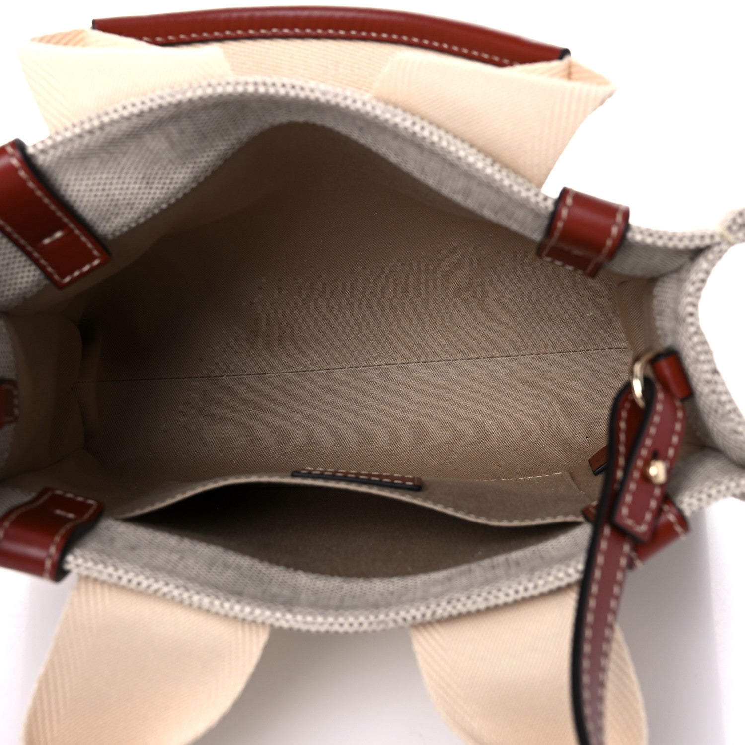 Chloe Cotton Calfskin Small Woody Ribbon Tote With Strap White Brown 5 of 10