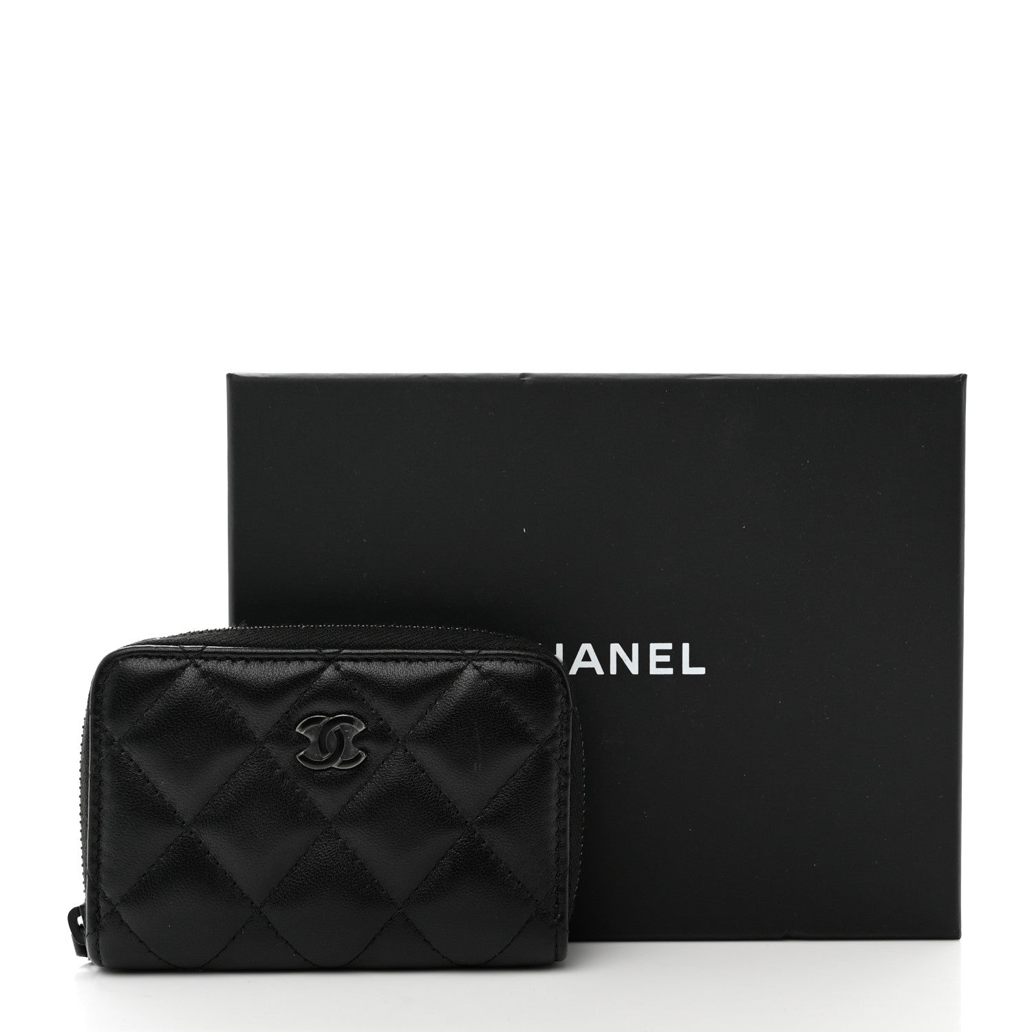 Chanel Lambskin Quilted Zip Coin Purse So Black 8 of 8