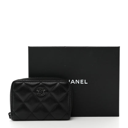 Chanel Lambskin Quilted Zip Coin Purse So Black 8 of 8